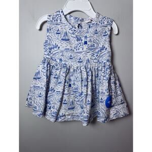 Smiling Button Baby Girls Sailing Print Cotton Dress Blue White 3-6 Months